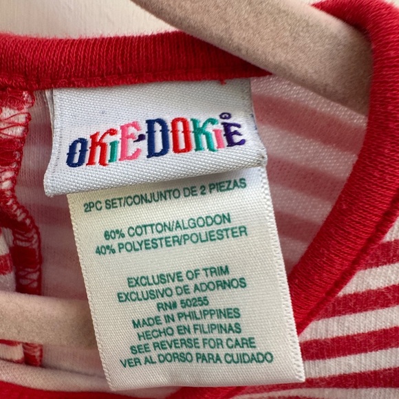 Okie Dokie 3T Red and White Striped Blouse with Ruffle Sleeves and Rose - Picture 5 of 7